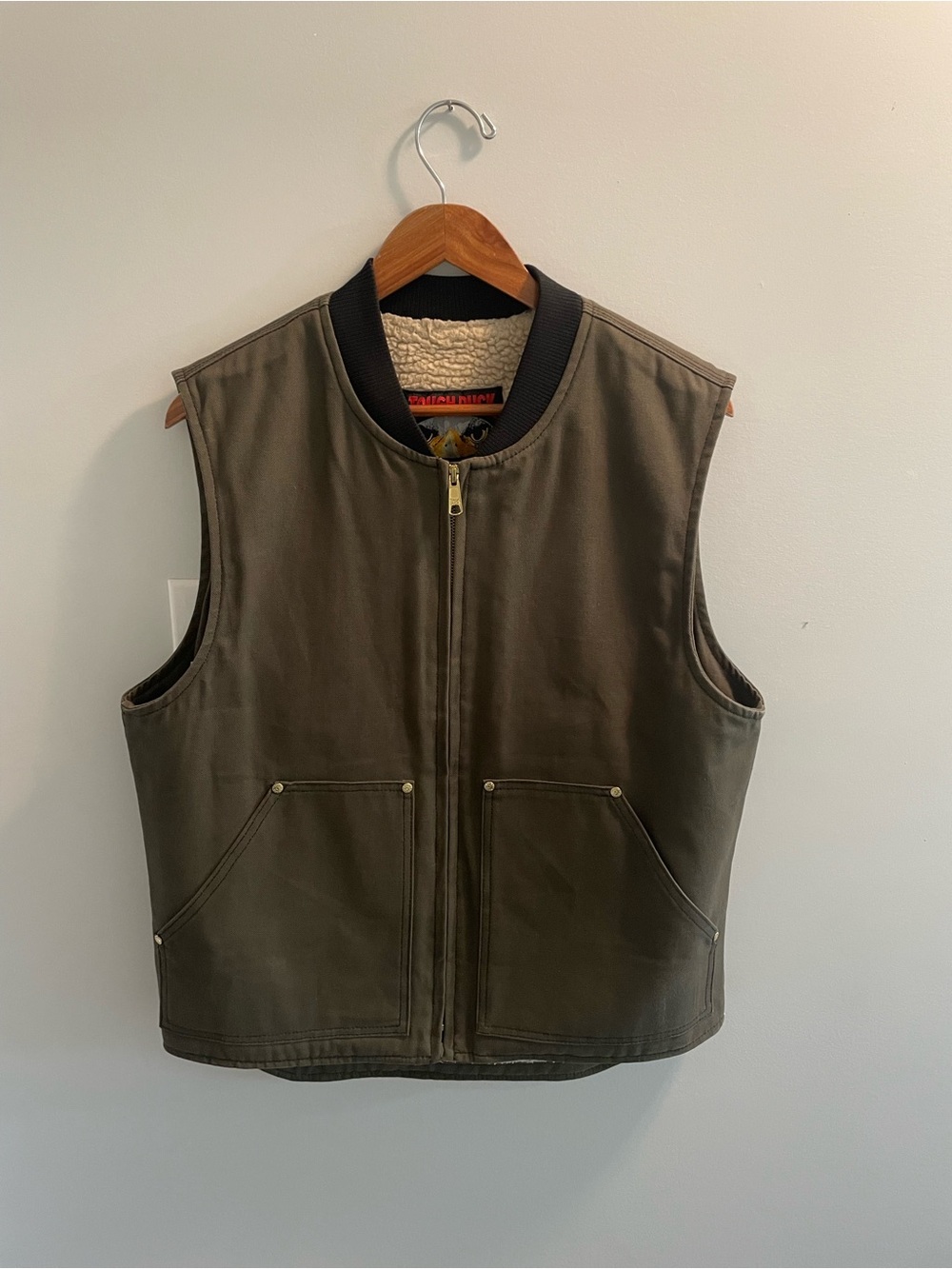 Tough Duck Sherpa Lined Duck Canvas Work Vest Olive – Size M